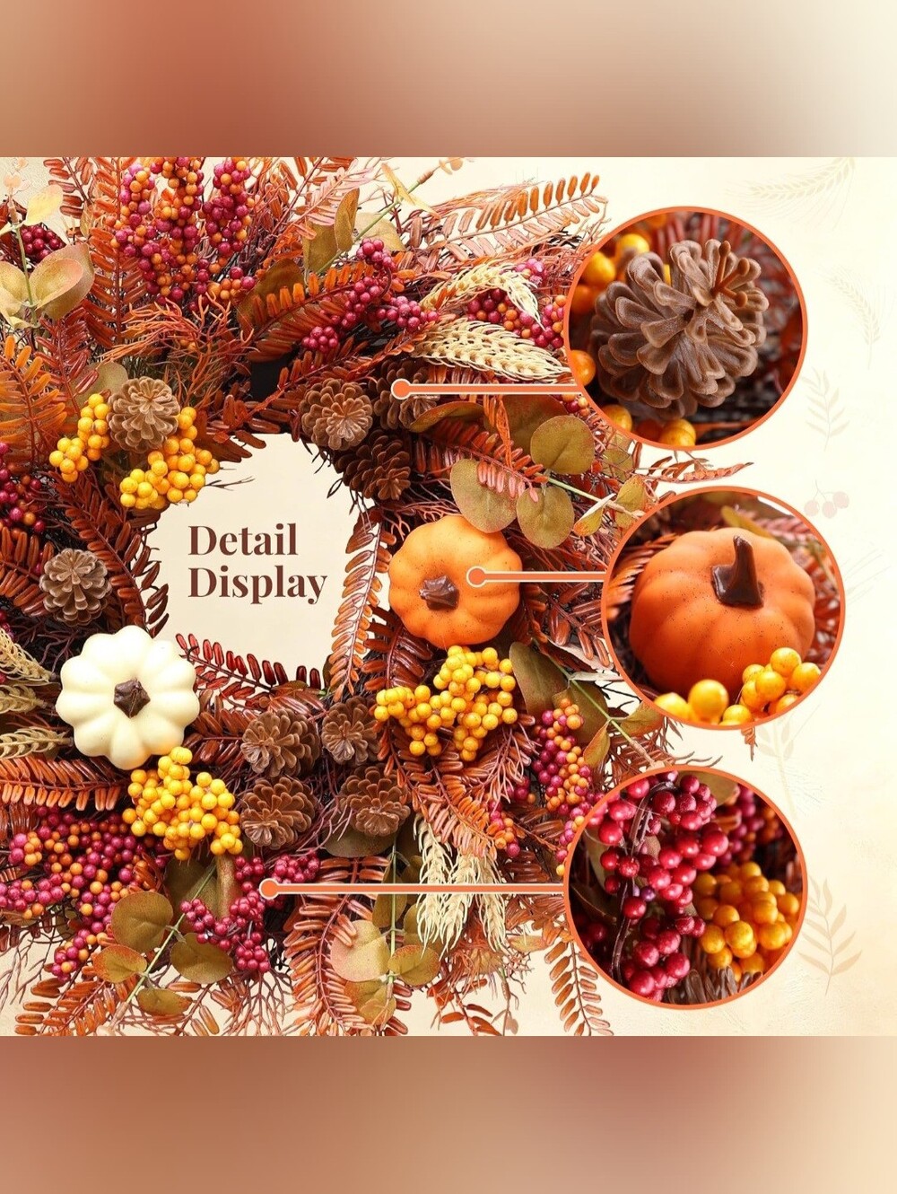 NIB 22" Fall Harvest Pumpkin Berry Front Door Wreath Autumn Decor - Picture 4 of 7